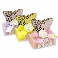 Sheep milk soap 100g decorated with a butterfly, Lilac/Chamomile/Magnolia 