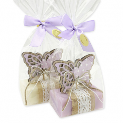Sheep milk soap 100g decorated with a butterfly in a cellophane, Classic/Lilac 