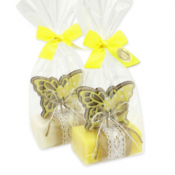 Sheep milk soap 100g decorated with a butterfly in a cellophane, Classic/Chamomile 