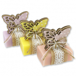 Sheep milk soap 100g decorated with a butterfly, Lilac/Chamomile/Magnolia 