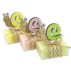 Sheep milk soap 100g decorated with a snail, Cowslip/Jasmine/Meadow flower 