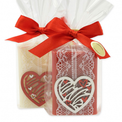 Sheep milk soap 100g decorated with a heart in a cellophane, Classic/Pomegranate 