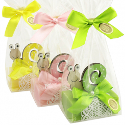 Sheep milk soap 100g decorated with a snail in a cellophane, sorted 