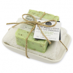 Cold-stirred soap 150g with towel and soap dish "Love for tradition", Verbena 