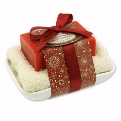 Schafmilchseife 150g auf Seifenschale "Vintage-Motiv 182", Granatapfel 