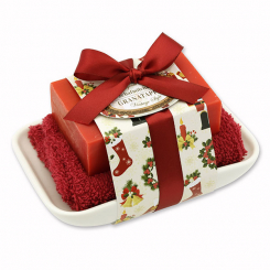 Schafmilchseife 150g auf Seifenschale "Vintage-Motiv 89", Granatapfel 