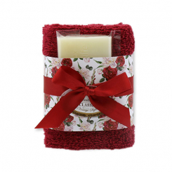 Sheep milk soap 35g and towel 30x30cm bordeaux "Vintage motif 190", Classic 