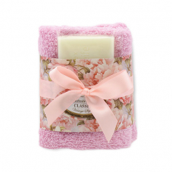 Sheep milk soap 35g and towel 30x30cm light pink "Vintage motif 196", Classic 