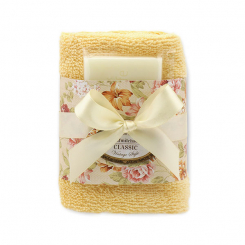 Sheep milk soap 35g and towel 30x30cm light orange "Vintage motif 20", Classic 