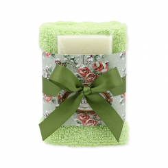 Sheep milk soap 35g and towel 30x30cm green "Vintage motif 217", Classic 