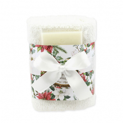 Sheep milk soap 35g and towel 30x30cm white "Vintage motif 219", Classic 