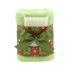 Sheep milk soap 35g and towel 30x30cm green "Vintage motif 86", Classic 