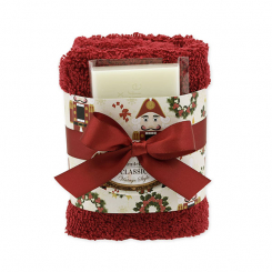 Sheep milk soap 35g and towel 30x30cm bordeaux "Vintage motif 89", Classic 