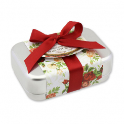 Schafmilchseife eckig 100g in der Dose "Vintage-Motiv 140", Rose mit Blüten 