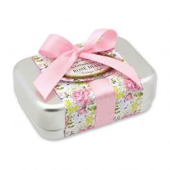 Schafmilchseife eckig 100g in der Dose "Vintage-Motiv 192", Rose Diana 