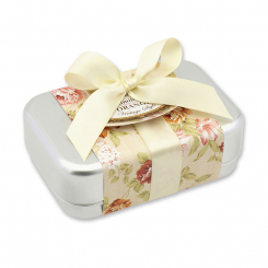 Schafmilchseife eckig 100g in der Dose "Vintage-Motiv 20", Orange 