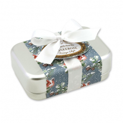 Schafmilchseife eckig 100g in der Dose "Vintage-Motiv 211", Schneerose 