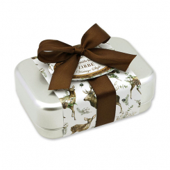 Sheep milk soap square 100g in a can "Vintage motif 223", Swiss pine 