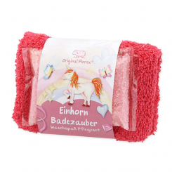 Badesalz 60g mit Waschlappen "Einhorn Badezauber", Blütenzauber 