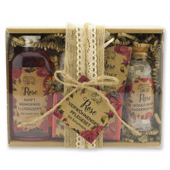 Geschenkset 4-teilig "Wohlfühlzeit", Rose mit Blüten 