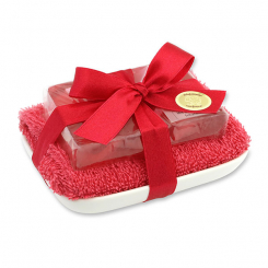 Handgemachte Glyzerin-Seife 90g in Folie auf Seifenschale, Antigone 