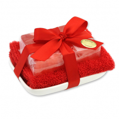 Handgemachte Glyzerin-Seife 90g in Folie auf Seifenschale, Amor 