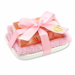 Handgemachte Glyzerin-Seife 90g in Folie auf Seifenschale, Endless Love 