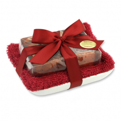 Handgemachte Glyzerin-Seife 90g in Folie auf Seifenschale, Erdbeere 