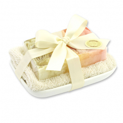 Handgemachte Glyzerin-Seife 90g in Folie auf Seifenschale, Freesie 