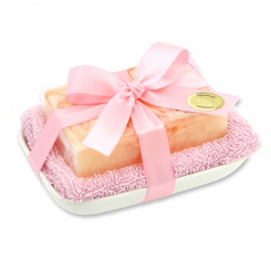 Handgemachte Glyzerin-Seife 90g in Folie auf Seifenschale, Himbeere 