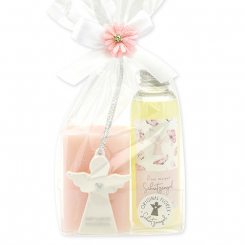 Care set 2 pieces decorated with guardian angel with heart in a cellophane bag, Classic/Jasmine 