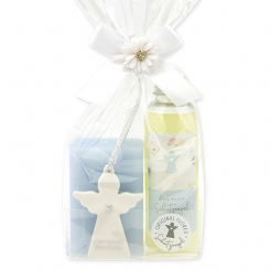 Care set 2 pieces decorated with guardian angel with heart in a cellophane bag, Classic/Forget-me-not 