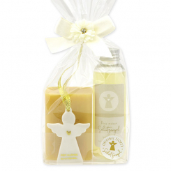 Pflegeset 2-teilig dekoriert mit Schutzengel mit Herz in Cello, Classic/Zirbe 