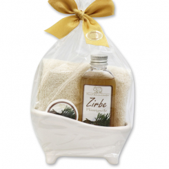 Small bathtub set 4 pieces in a cellophane bag, Swiss pine 