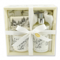Wooden box set big 5 pieces "Winterfreude", Christmas rose white 