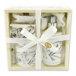Wooden box set big 5 pieces "Alpenglühen", Christmas rose white 