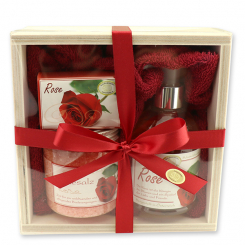 Wooden box set big 5 pieces, red Rose 