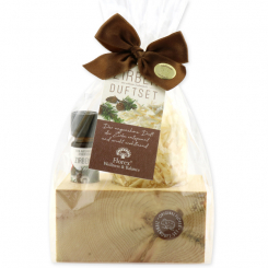 Zirbenholz Duftblock, Zirbenöl 10ml und Zirbenspäne 10g in Cello 