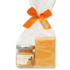 Bath set 2 pieces in a cellophane bag, Orange 