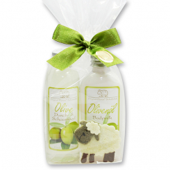 Gift set with felt sheep, Olive oil 