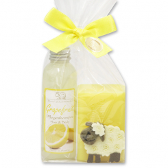 Gift set with felt sheep, Grapefruit 