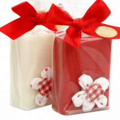 Sheep milk soap 100g, decorated with a flower in a cellophane, Classic/rose 