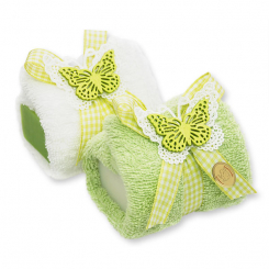 Sheep milk soap 100g in a washcloth, decorated with a butterfly, Classic/apple 