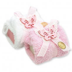 Schafmilchseife eckig 100g mit Waschlappen, dekoriert mit Schmetterling, Classic/Pfingstrose 