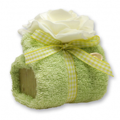 Sheep milk soap 100g in a washcloth, decorated with a rose, Verbena 