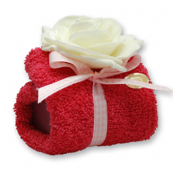 Sheep milk soap in a washcloth, decorated with a rose, Mallow flower 
