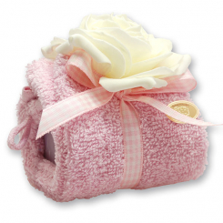 Sheep milk soap 100g in a washcloth, decorated with a rose, Peony 