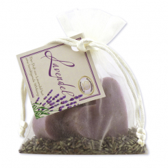 Schafmilchseife Herz mittel 2x23g, mit Lavendelblüten im Organzasackerl, Lavendel 
