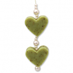 Schafmilchseife Herz mittel 2x23g hängend dekoriert mit Perlen, Eisenkraut 