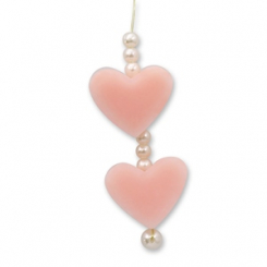 Schafmilchseife Herz mini 2x8g hängend dekoriert mit Perlen, Pfingstrose 